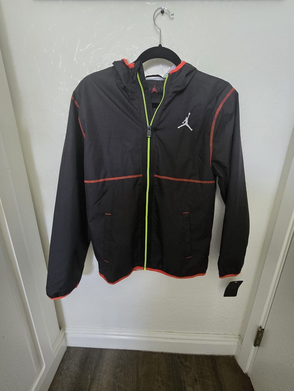 Jordan Kids' Black Windbreaker Jacket with Neon Trim